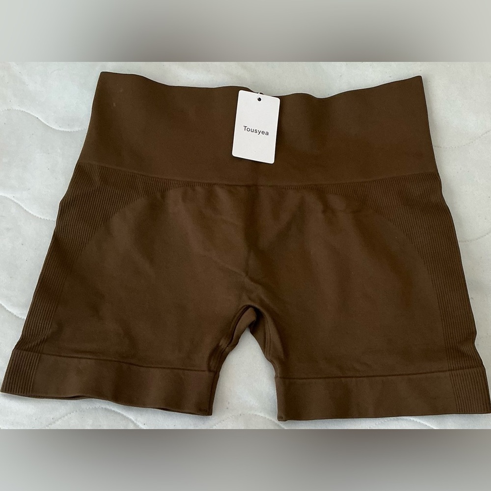 NWT Tousyea Brown Seamless High-Waisted Biker Short Yoga Running Gym Workout XL